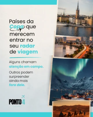 A Copa coloca muitos países no centro das atenções, mas alguns destinos merecem ser vistos para além dos gramados.
Cabo verde, Costa do Marfim, Noruega, Marrocos, Suécia, Áustria e Senegal são exemplos de lugares que podem surpreender pela cultura, paisagens e experiências fora do roteiro tradicional.
Qual desses destinos mais te surpreendeu?
#bookyourdream #ponto4turismo #viagemdossonhos #turismobrasil #turismointernacional #patteourupemashopping
